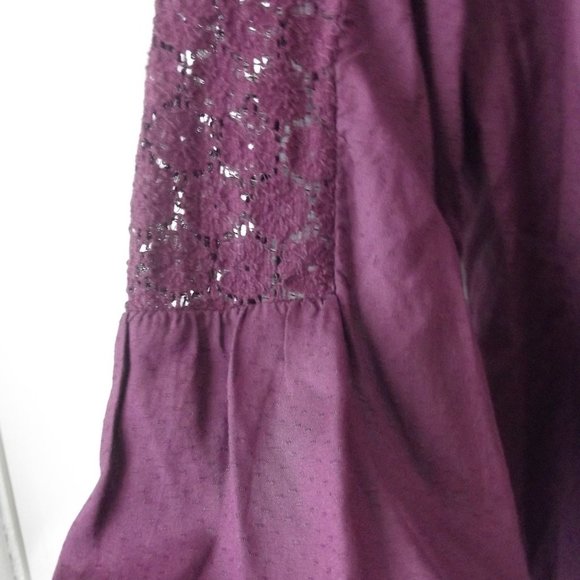Purple Long Sleeve Peasant Top Blouse Sheer Lace with Lace - Picture 2 of 10